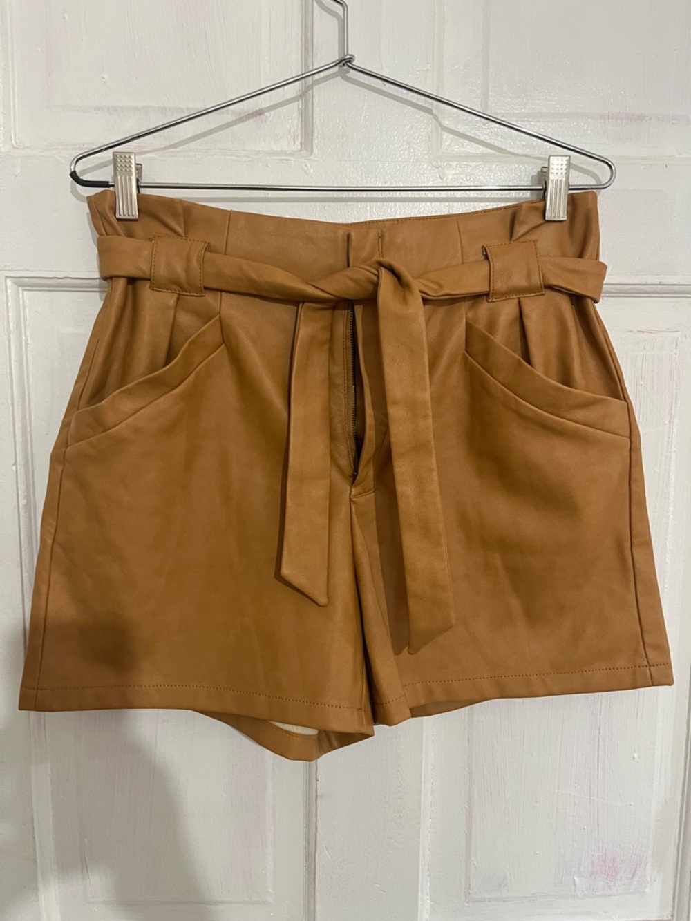 Avec Les Filles High-Waist Tie Belt Shorts in Camel